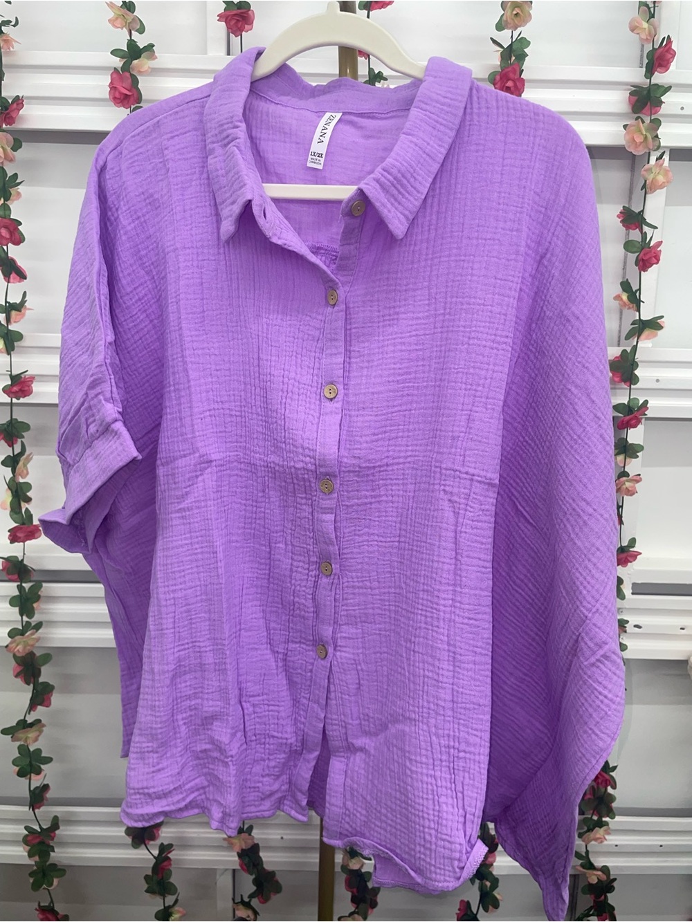 Zenana Button-Front Gauze Shirt - Lavender